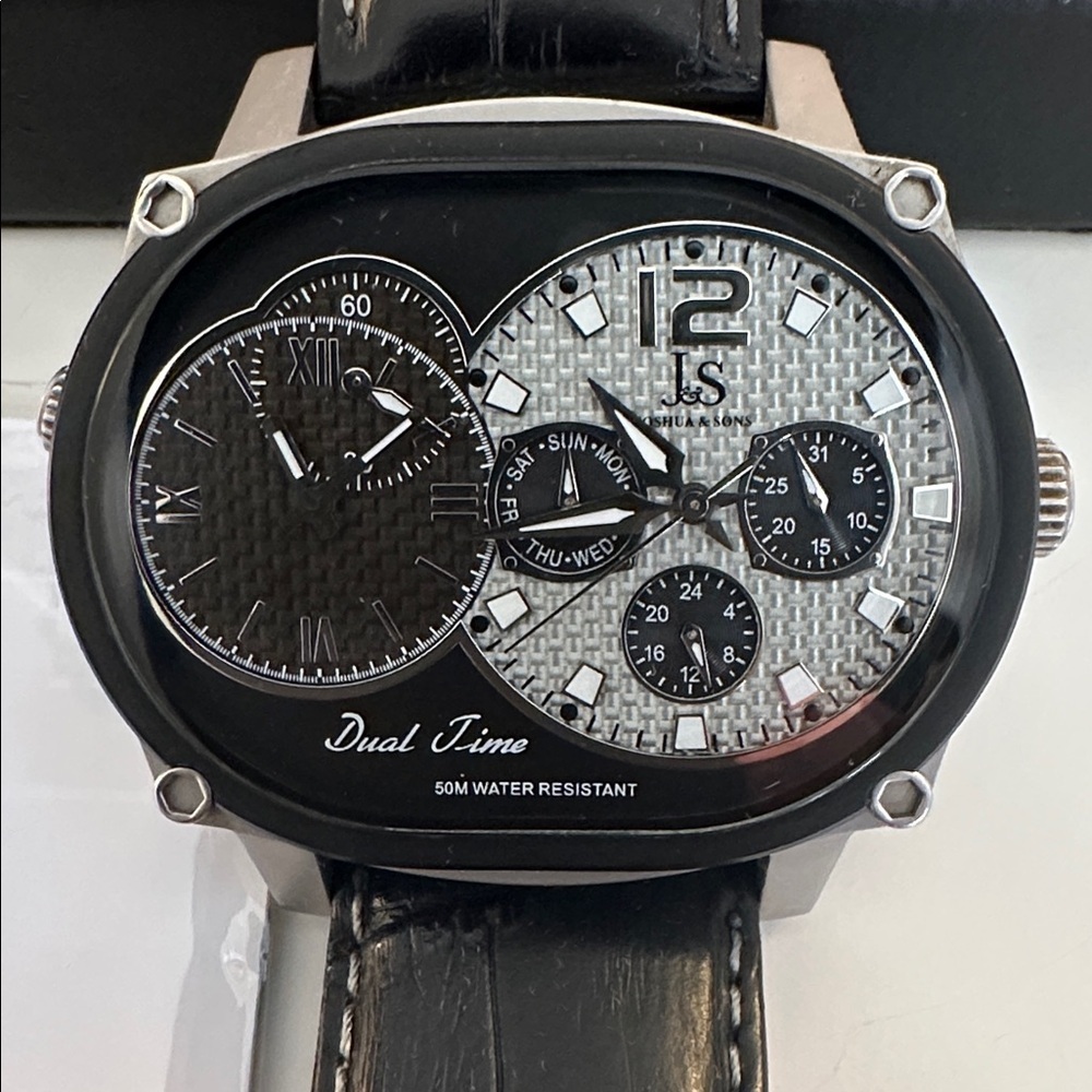 Joshua & Sons Navigator Men's Dual Time Zone Multifunction Leather Watch JS-29
